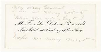 ROOSEVELT, FRANKLIN D. Autograph Note Signed, as Assistant Secretary of the Navy, in pencil, on his printed visiting card: